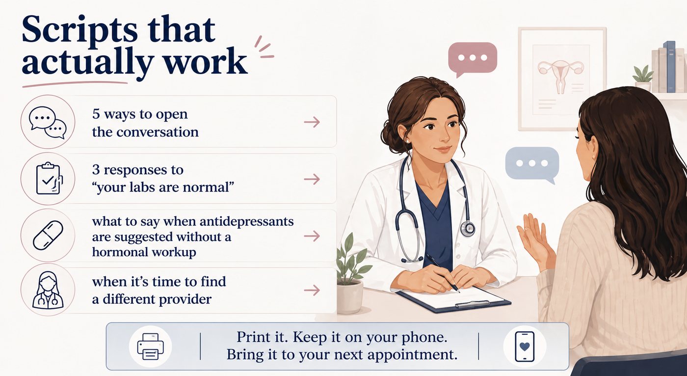 Bonus 3 — What To Say To Your Doctor: scripts that actually work, including 3 responses to 'your labs are normal'